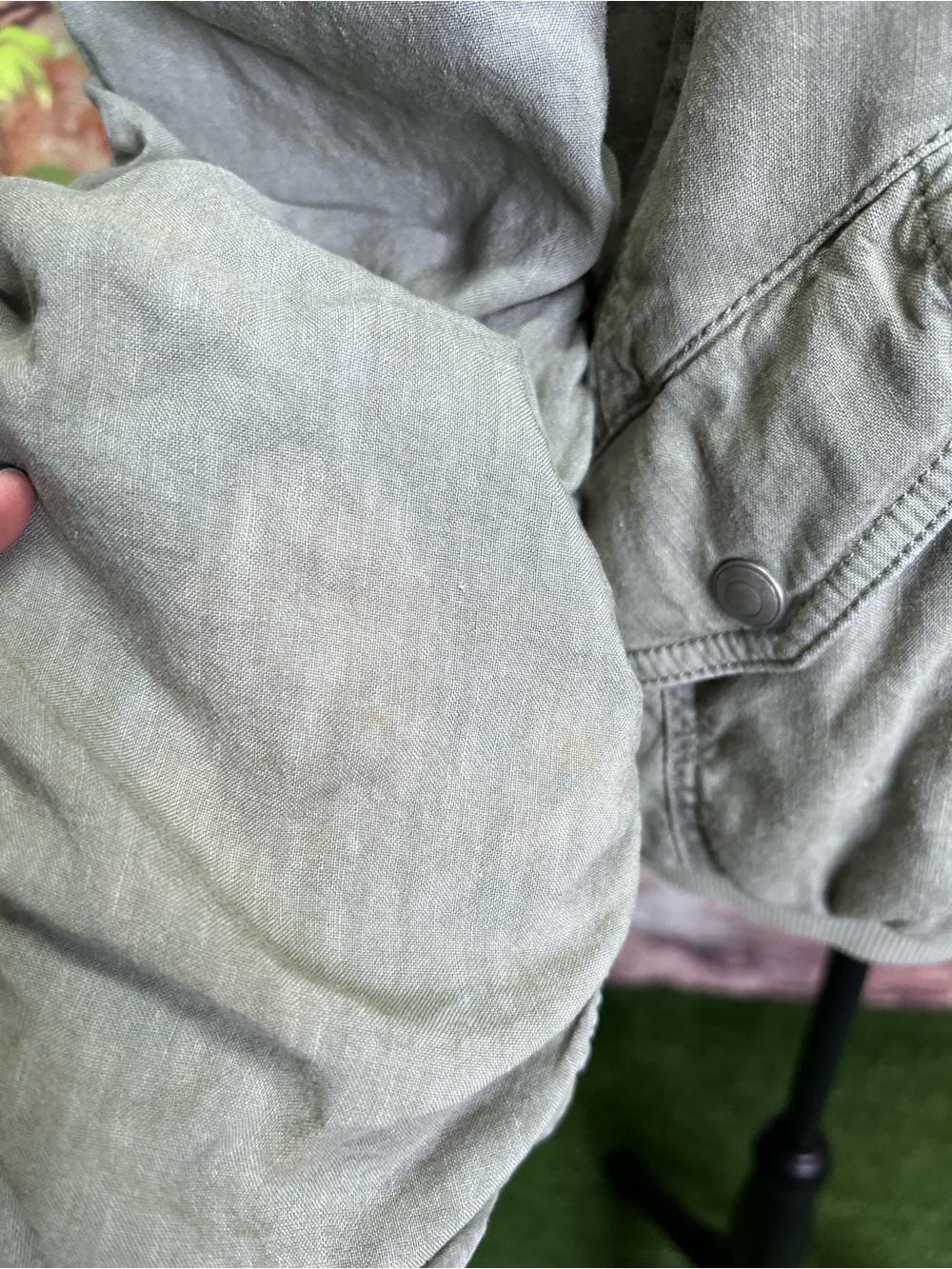 FREE PEOPLE Festival Wear Ruched Linen Oliver Green Bomber Jacket, S - Picture 16 of 16